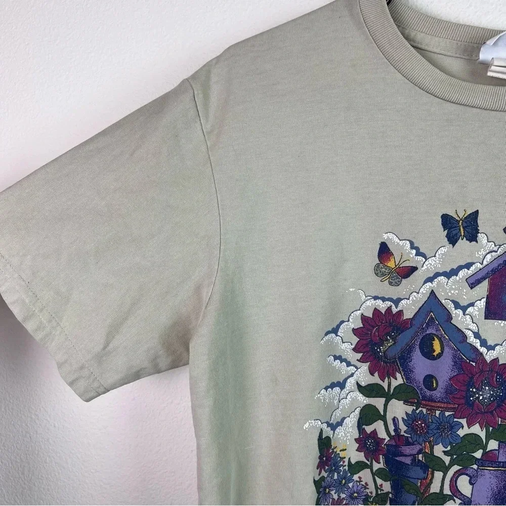 Bobbie Brooks T-shirt Vintage Grandma Core Cottage Cream Birdhouse‎ Short Sleeve